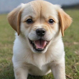 Dramatically amplify the puppy's anger expression in the previous image, making it look super fierce and exceedingly aggressive.