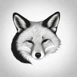 Create a high contrast, black and white vector-style drawing of a sleeping fox's head. Maintain a simple, flat design with line art. The background should be white.