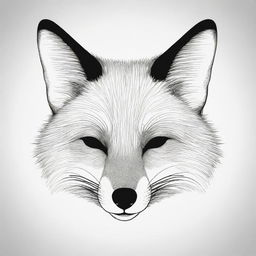 Create a high contrast, black and white vector-style drawing of a sleeping fox's head. Maintain a simple, flat design with line art. The background should be white.