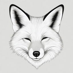 Create a high contrast, black and white vector-style drawing of a sleeping fox's head. Maintain a simple, flat design with line art. The background should be white.