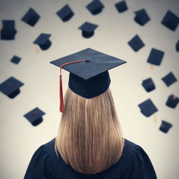 A person introspectively focusing on their mindset with a graduation cap, symbolizing self-improvement, rather than examining others' faults represented by scattered PhD degrees.