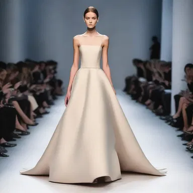 The concavo-convex shape of this dress creates a unique silhouette on the runway.