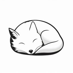 Create a high contrast, black and white vector-style contour of a sleeping fox. Keep the design simple, flat, and based on line art. Use a white background.