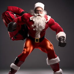 Santa Claus redesigned as a high-performance athletic machine, embodying exceptional hardness, improved physique, blistering speed, and overwhelming strength.