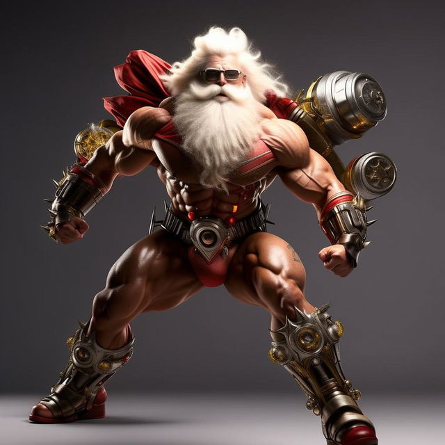 Santa Claus redesigned as a high-performance athletic machine, embodying exceptional hardness, improved physique, blistering speed, and overwhelming strength.