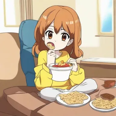 The anime character was portrayed as a snacker, always munching on snacks while watching television.