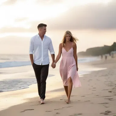 The couple had their first date in a naturally occurring setting, walking hand in hand along a picturesque beach at sunset.