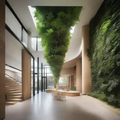 The architect incorporated the verb phrase 'brings nature inside' to create a harmonious connection between the building and the environment.