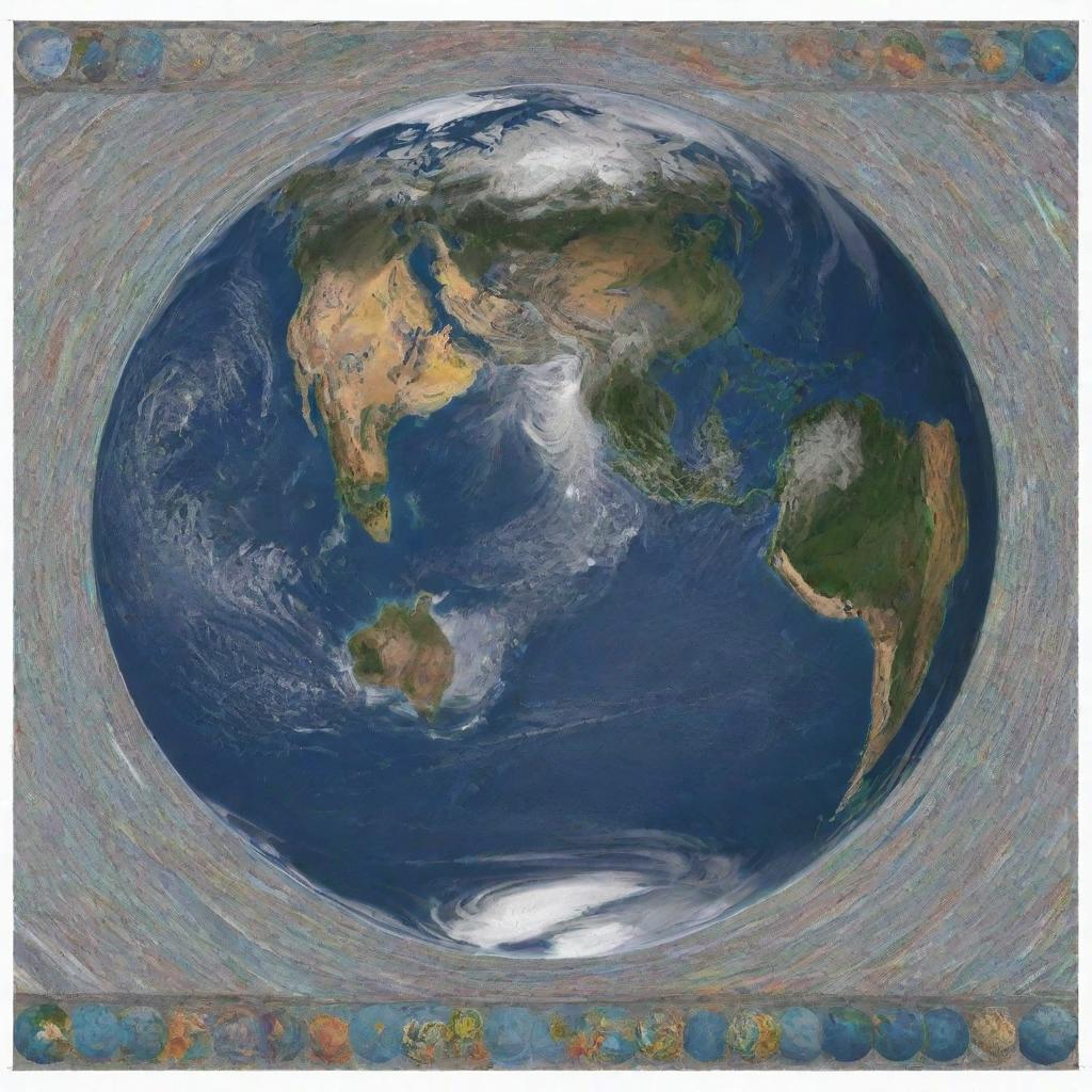 Generate an image showcasing 130 Earths side by side, demonstrating the massive scale and detailing the unique colors and patterns of each globe.