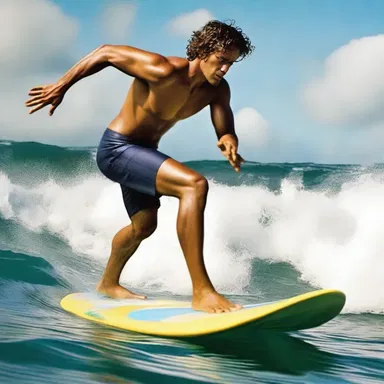 In the movie, the protagonist impresses everyone by riding a surfboard flawlessly.