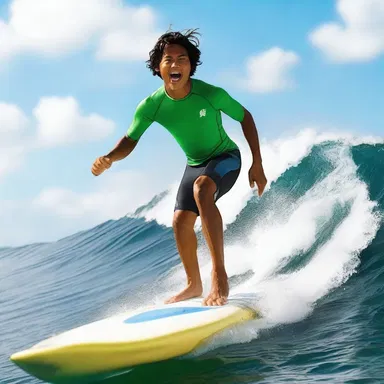 In the movie, the protagonist impresses everyone by riding a surfboard flawlessly.