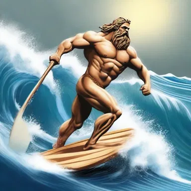 According to ancient Greek mythology, the god Poseidon was known for his surfboarding skills, riding the mighty waves of the sea.