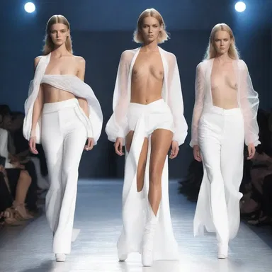 The fashion designer showcased a daring outfit inspired by the theme of ejaculate, using dramatic white fabrics and fluid-like textures.
