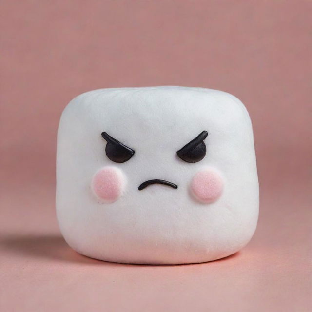 A marshmallow with furrowed eyebrows and a scowling face, radiating an aura of anger.