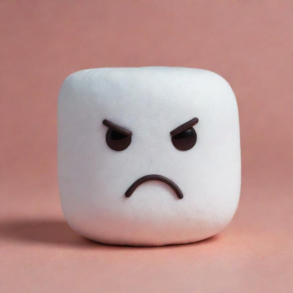 A marshmallow with furrowed eyebrows and a scowling face, radiating an aura of anger.