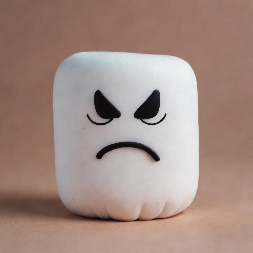 A marshmallow with furrowed eyebrows and a scowling face, radiating an aura of anger.