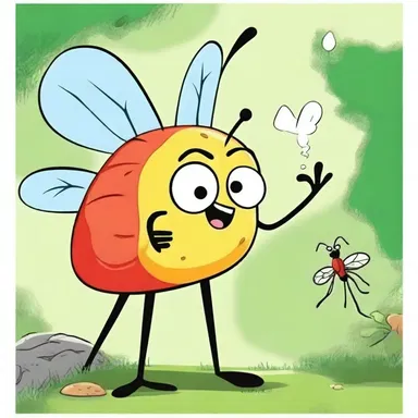In the cartoon, the main character is constantly bothered by a mischievous fungus gnat buzzing around his head.