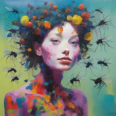 The artist painted a vibrant and abstract portrait, featuring a swarm of fungus gnats as an expression of the beauty and diversity of nature.