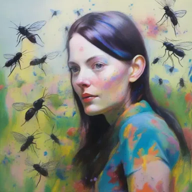The artist painted a vibrant and abstract portrait, featuring a swarm of fungus gnats as an expression of the beauty and diversity of nature.