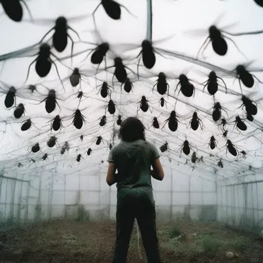 In the thrilling horror movie, the main character battles a monstrous swarm of fungus gnats that emerge from an abandoned greenhouse.