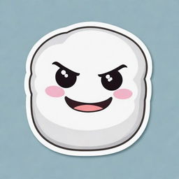 Transform the angry marshmallow into a cute, cartoon-style sticker. Highlight its exaggerated furrowed eyebrows and scowling face to create a charming look.