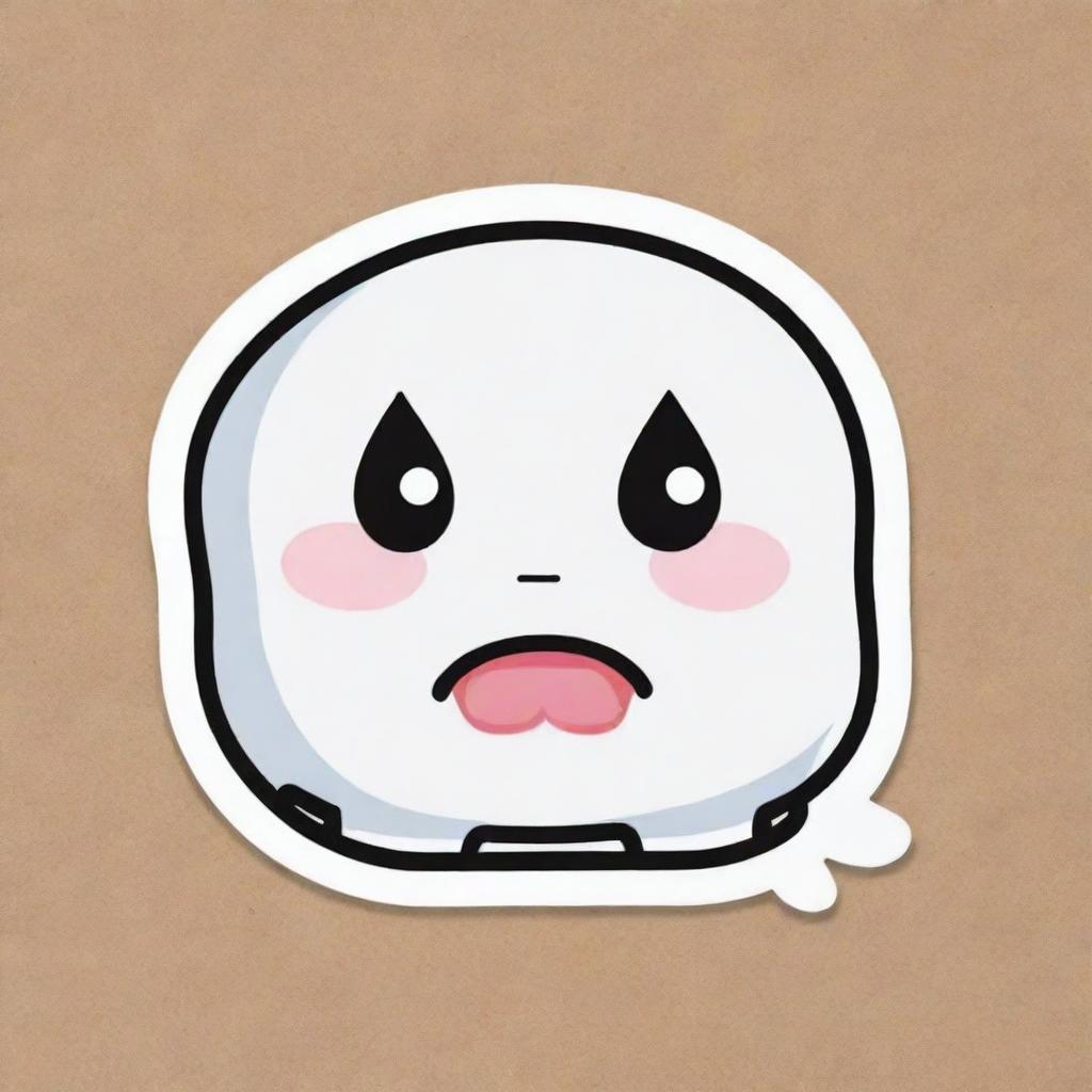 Transform the angry marshmallow into a cute, cartoon-style sticker. Highlight its exaggerated furrowed eyebrows and scowling face to create a charming look.