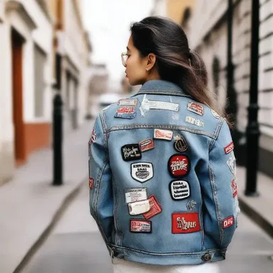 She decided to pock her denim jacket with various patches to give it a unique and personalized look.