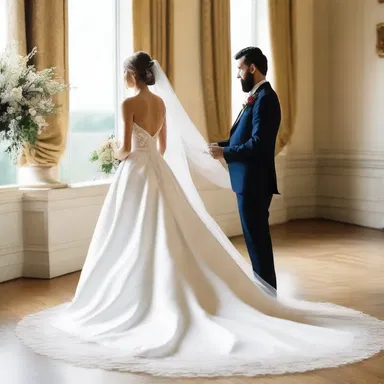 The fashion designer incorporated a true lovers' knot into the design of the wedding gown, symbolizing eternal love and unity.