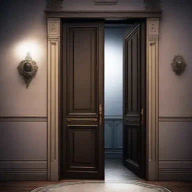 As the protagonist cautiously approached the dark room, they noticed a mysterious lunette on the door with a tiny eye peering through.