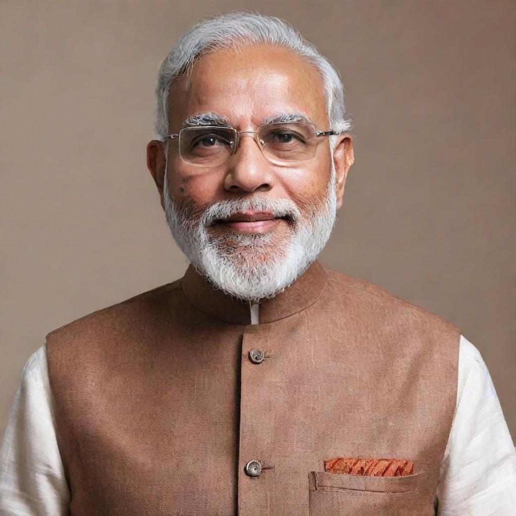 Create a respectful and professional portrait of Narendra Modi, the current Prime Minister of India.