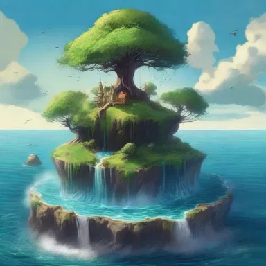 In the fantasy novel, a powerful spell caused an upthrust in the middle of the ocean, creating a new floating island.