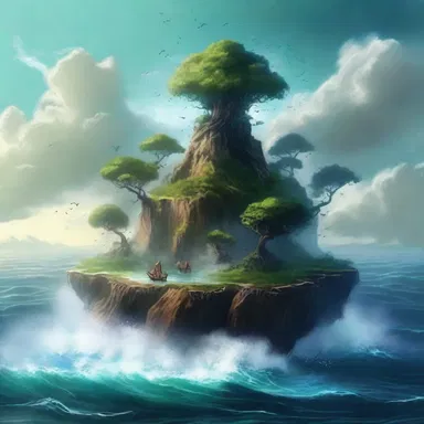 In the fantasy novel, a powerful spell caused an upthrust in the middle of the ocean, creating a new floating island.