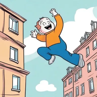 In the cartoon, the character's fall from a height was accompanied by a loud clangour.