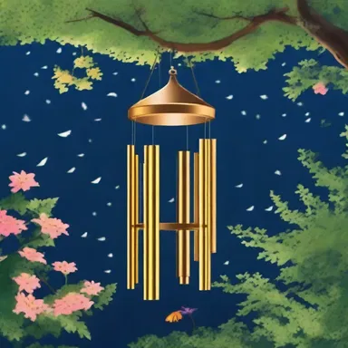 In the quiet night, the sound of wind chimes filled the garden with a pleasant clangour.