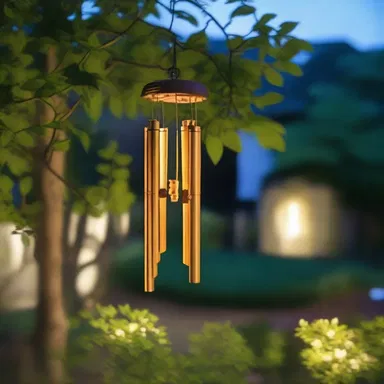 In the quiet night, the sound of wind chimes filled the garden with a pleasant clangour.