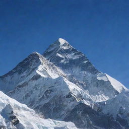 The grand view of Mount Everest standing as the tallest mountain in the world, under the clear blue sky