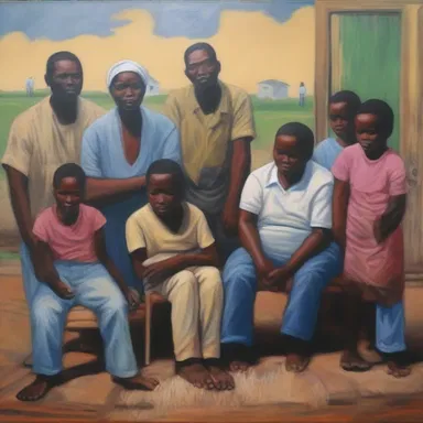 The painting portrayed the devastating effects of pauperization on a community, with families struggling to survive.