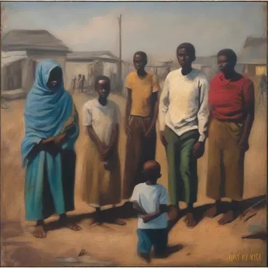 The painting portrayed the devastating effects of pauperization on a community, with families struggling to survive.