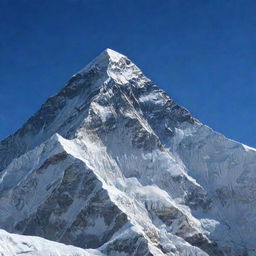 The grand view of Mount Everest standing as the tallest mountain in the world, under the clear blue sky