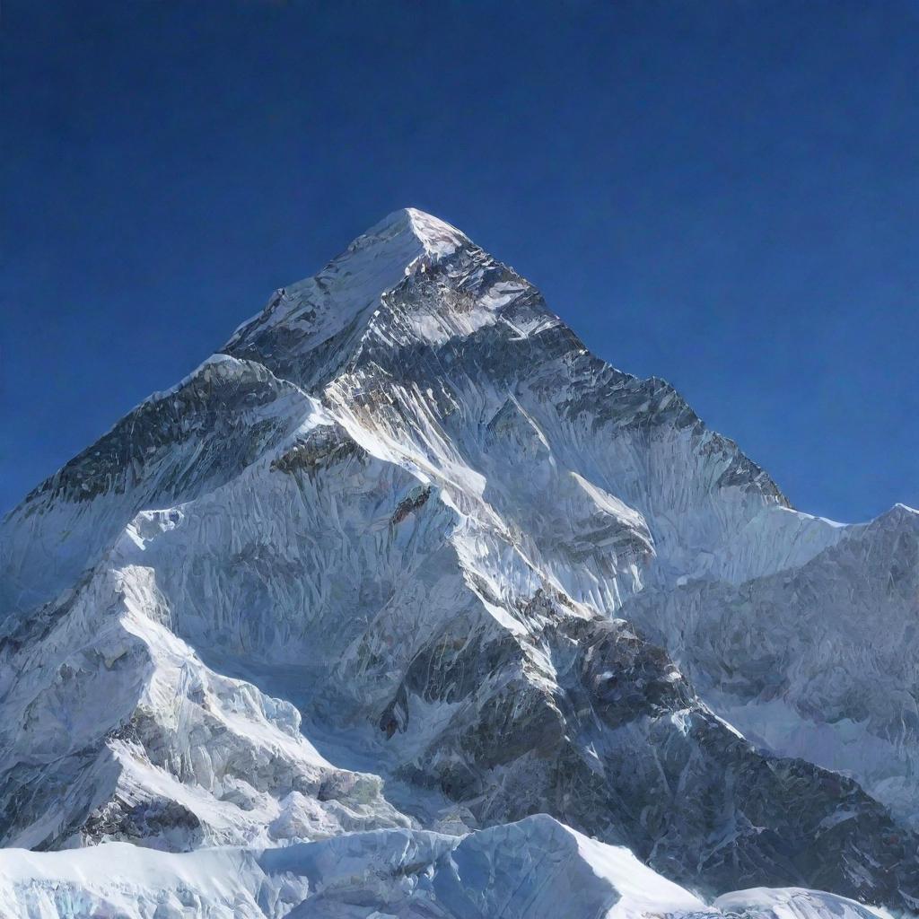 The grand view of Mount Everest standing as the tallest mountain in the world, under the clear blue sky