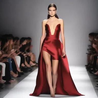 The fashion show featured a stunning model with a centered placement on the runway.