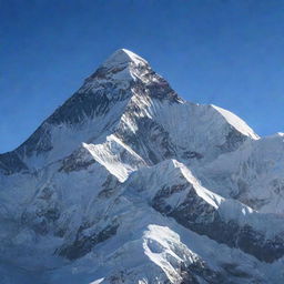 The grand view of Mount Everest standing as the tallest mountain in the world, under the clear blue sky