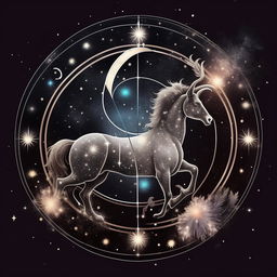 Illustrate a zodiac Sagittarius symbol, signifying someone born on November 22, 1993, surrounded by celestial elements representing 3:07 AM.