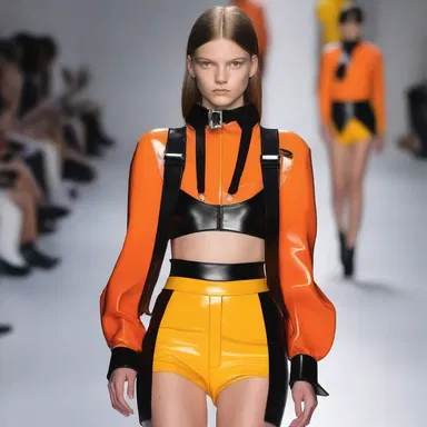 The designer's latest collection featured a model wearing a bold and yelled outfit.