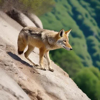 As the coyote fell off the cliff, he yelled in panic before crashing into the ground below.