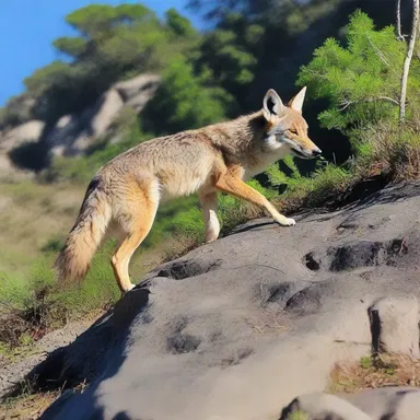 As the coyote fell off the cliff, he yelled in panic before crashing into the ground below.