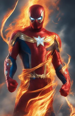 A high-quality digital art piece depicting a superhero character who wields the power of fire