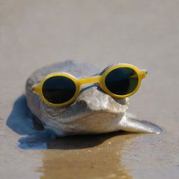 A quirky mudskipper donned with cool sunglasses under bright sunlight.