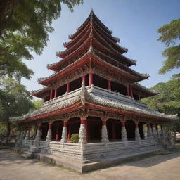 An intricately designed temple in a serene and peaceful setting