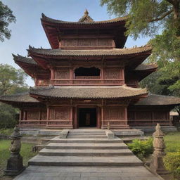 An intricately designed temple in a serene and peaceful setting